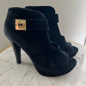 MICHAEL Michael Kors Black Suede Peep Toe Heels